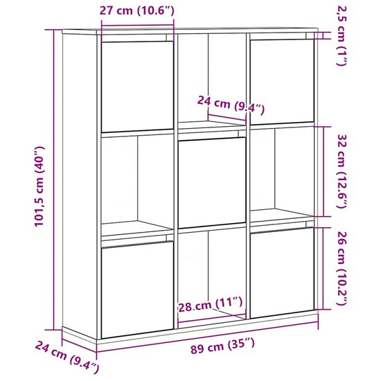 Boekenkast 89X24X101,5 Cm Bewerkt Hout Eikenkleurig Zwart 89 cm 101.5 cm