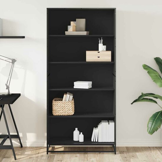Boekenkast 80,5X35X170,5 Cm Bewerkt Hout Zwart 80.5 cm 170.5 cm