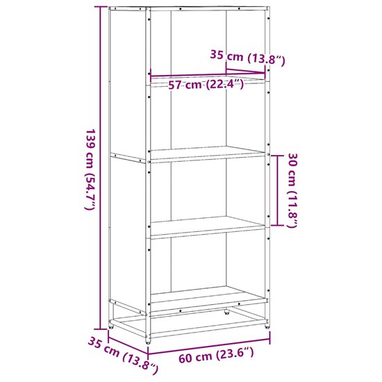 Boekenkast 60X35X Bewerkt Hout Kleurig Sonoma Eiken 60 cm 139 cm