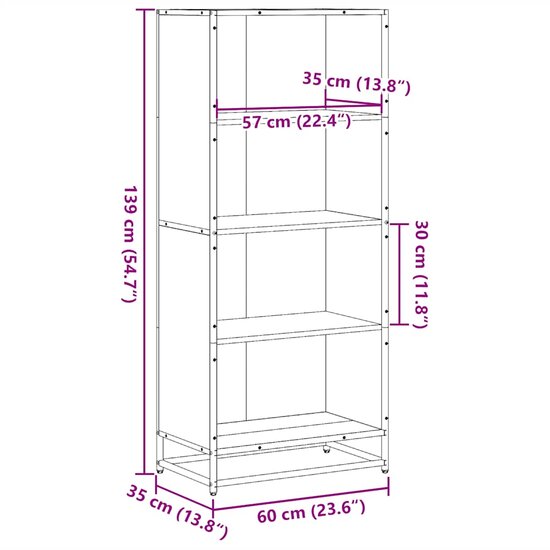 Boekenkast 60X35X Bewerkt Hout Eikenkleurig Grijs Sonoma 60 cm 139 cm