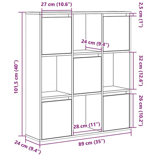 Boekenkast 89X24X101,5 Cm Bewerkt Hout Eikenkleur Grijs Sonoma 89 cm 101.5 cm
