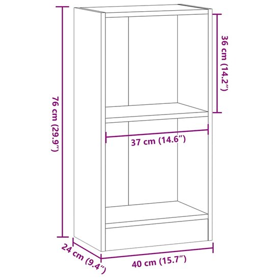 Boekenkast 40X24X Bewerkt Hout Eikenkleurig Grijs Sonoma 40 cm 76 cm