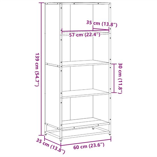 Boekenkast 60x35x139 cm bewerkt hout bruin eikenkleurig