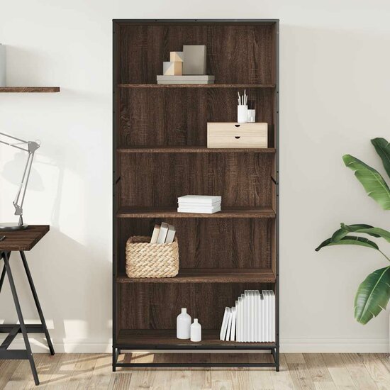 Boekenkast 80,5x35x170,5 cm bewerkt hout bruin eikenkleurig