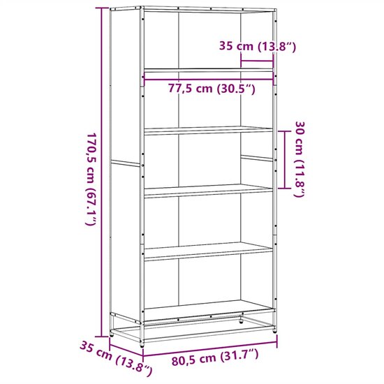 Boekenkast 80,5x35x170,5 cm bewerkt hout bruin eikenkleurig