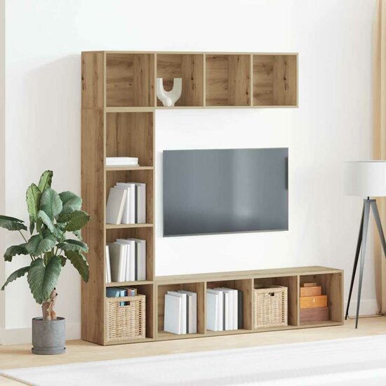 Boekenkasten 3 st bewerkt hout artisanaal eikenkleur