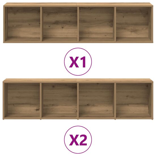 Boekenkasten 3 st bewerkt hout artisanaal eikenkleur