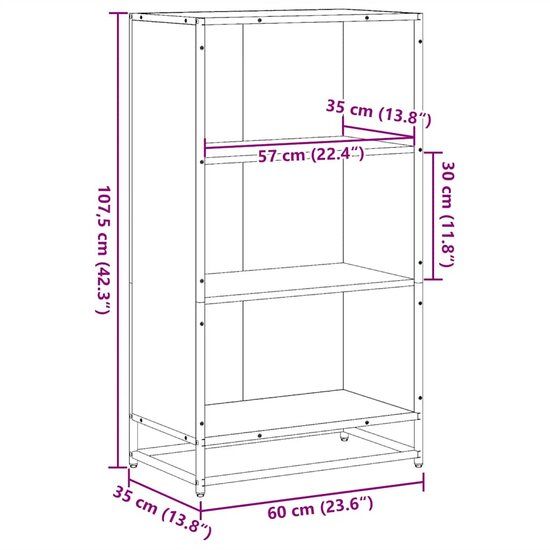 Boekenkast 60X35X107,5 Cm Bewerkt Hout Kleurig Gerookt Eiken 60 cm 107.5 cm