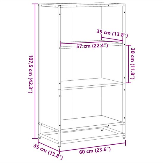 Boekenkast 60X35X107,5 Cm Bewerkt Hout Zwart 60 cm 107.5 cm