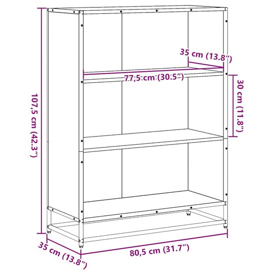 Boekenkast 80,5X35X107,5 Cm Bewerkt Hout Kleurig Gerookt Eiken 80.5 cm 107.5 cm