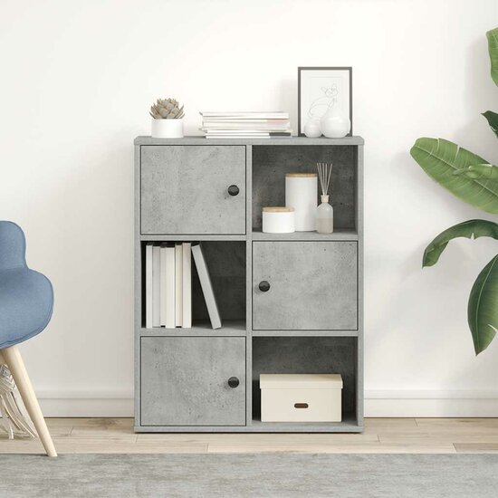 Boekenkast 60X24X76,5 Cm Bewerkt Hout Betongrijs 60 cm 76.5 cm