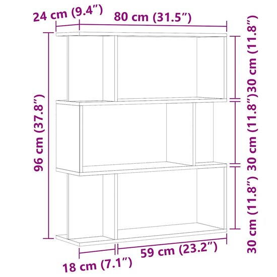 Boekenkast 80x24x96 cm bewerkt hout oud houtkleurig