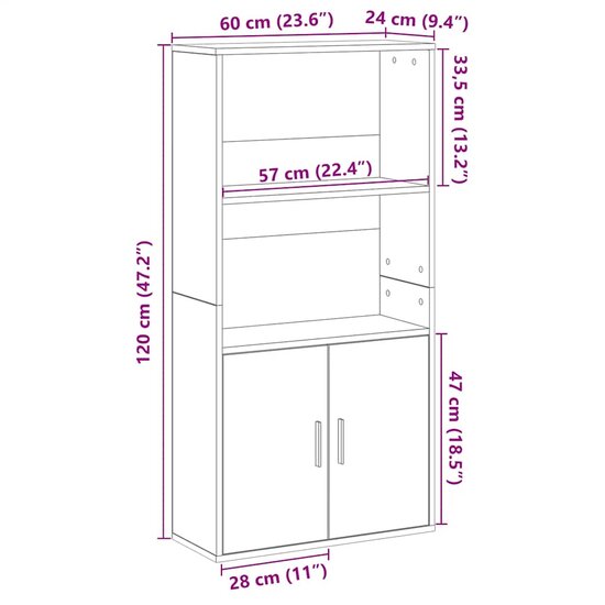 Boekenkast 60X24X Bewerkt Hout Eikenkleurig 120 cm Zwart