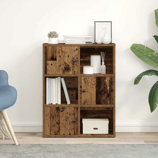 Boekenkast 60X24X76,5 Cm Bewerkt Hout Kleurig Oud Hout 60 cm 76.5 cm