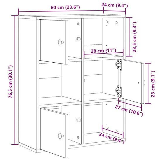 Boekenkast 60X24X76,5 Cm Bewerkt Hout Ig Bruin Eikenkleur 60 cm 76.5 cm