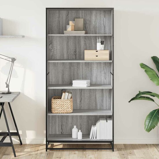 Boekenkast 80,5X35X170,5 Cm Bewerkt Hout Eiken Grijs Sonoma 80.5 cm 170.5 cm