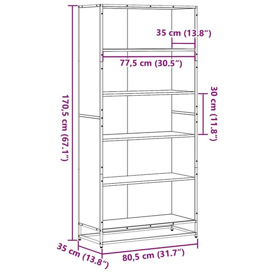Boekenkast 80,5X35X170,5 Cm Bewerkt Hout Eiken Grijs Sonoma 80.5 cm 170.5 cm