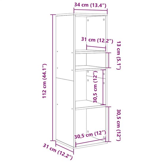 Boekenkast 34x31x112 cm bewerkt hout grijs sonoma eikenkleurig