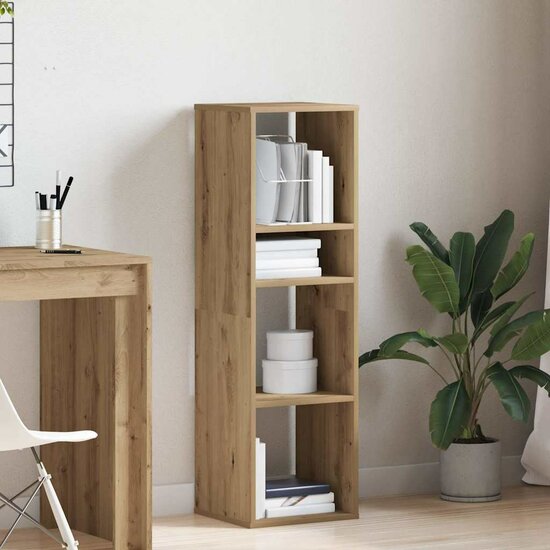 Boekenkast Bewerkt Hout Artisanaal Eikenkleur 34 x 31 x 112 cm artisanaal eikenkleurig