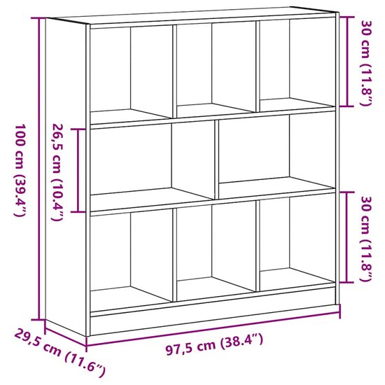 Boekenkast 97,5X29,5X100 Cm Spaanplaat Kleurig Zwart eiken