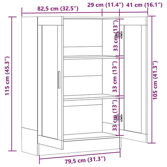 Boekenkast 82,5X30,5X Spaanplaat Kleurig 115 cm Zwart eiken