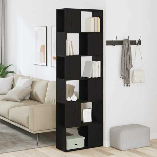 Boekenkast/Kamerscherm 60X24X186 Cm Zwart Eikenkleurig Lichtgrijs