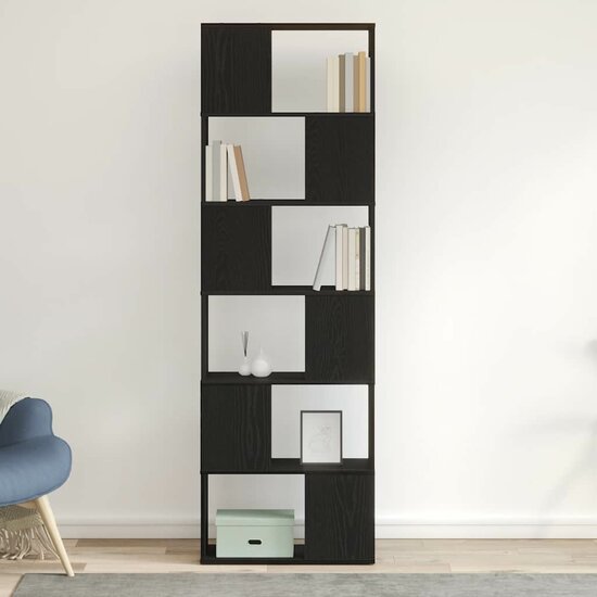 Boekenkast/Kamerscherm 60X24X186 Cm Zwart Eikenkleurig Lichtgrijs