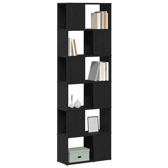 Boekenkast/Kamerscherm 60X24X186 Cm Zwart Eikenkleurig Lichtgrijs
