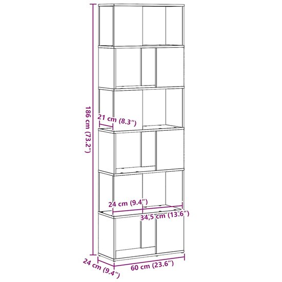 Boekenkast/Kamerscherm 60X24X186 Cm Zwart Eikenkleurig Lichtgrijs