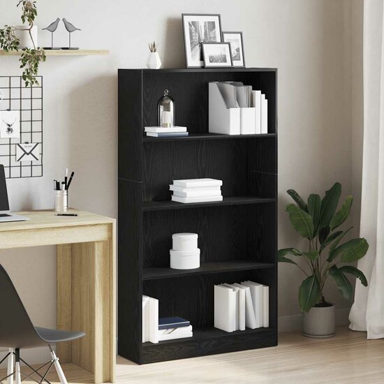 Boekenkast 4-Laags Spaanplaat Kleurig 80 x 24 x 143 cm Zwart eiken