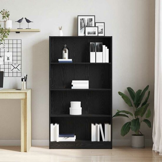 Boekenkast 4-Laags Spaanplaat Kleurig 80 x 24 x 143 cm Zwart eiken