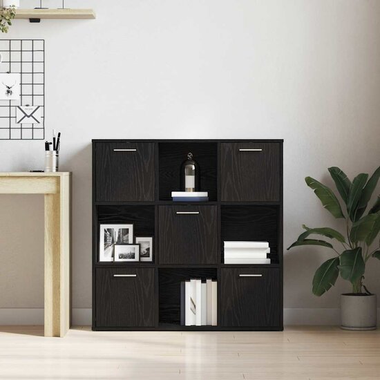 Boekenkast 90X28X90 Cm Bewerkt Hout Kleur Zwart eiken