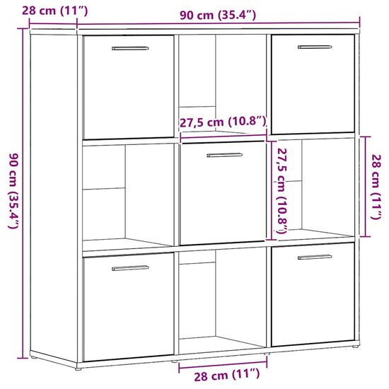 Boekenkast 90X28X90 Cm Bewerkt Hout Kleur Zwart eiken