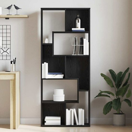 Boekenkast 67x24x161 cm bewerkt hout zwart eikenkleurig