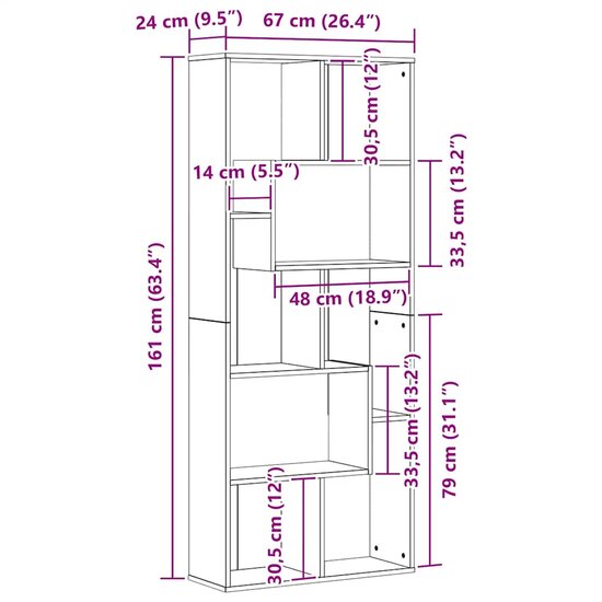 Boekenkast 67x24x161 cm bewerkt hout zwart eikenkleurig