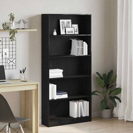 Boekenkast 80X24X Spaanplaat Kleurig Zwart Eiken 80 cm 176 cm