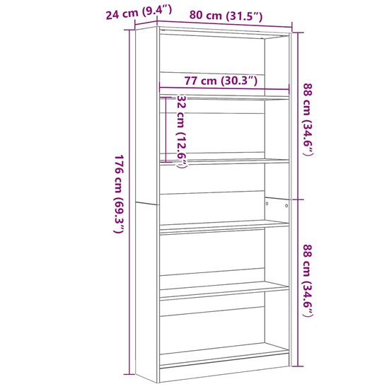 Boekenkast 80X24X Spaanplaat Kleurig Zwart Eiken 80 cm 176 cm