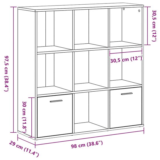 Boekenkast 98X29X97,5 Cm Bewerkt Hout Kleur Zwart eiken