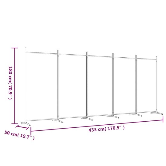 Kamerscherm met 5 panelen 433x180 cm stof wit