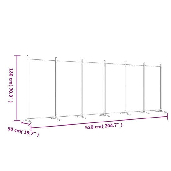 Kamerscherm met 6 panelen 520x180 cm stof wit