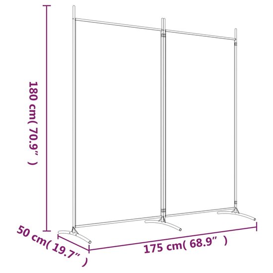 Kamerscherm met 2 panelen 175x180 cm stof bruin
