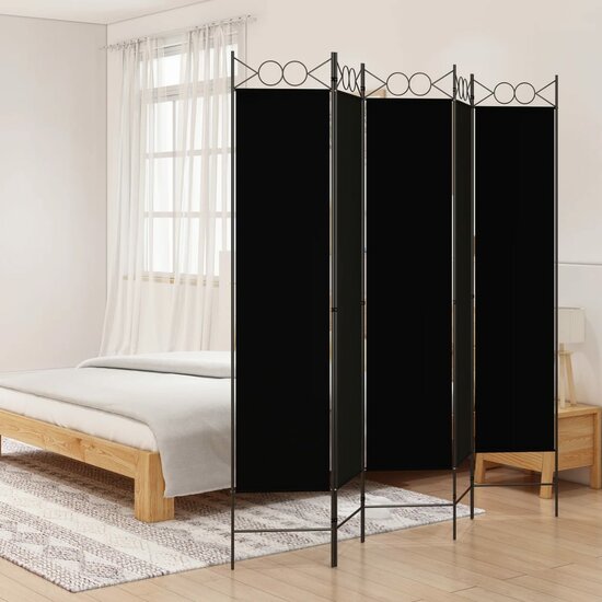 Kamerscherm met 5 panelen 200x200 cm stof zwart