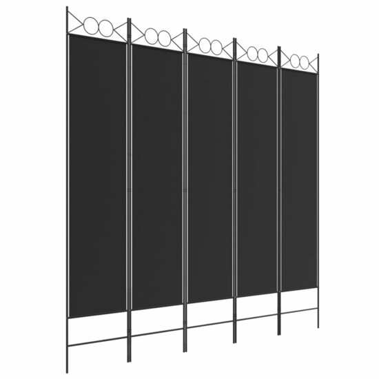 Kamerscherm met 5 panelen 200x200 cm stof zwart