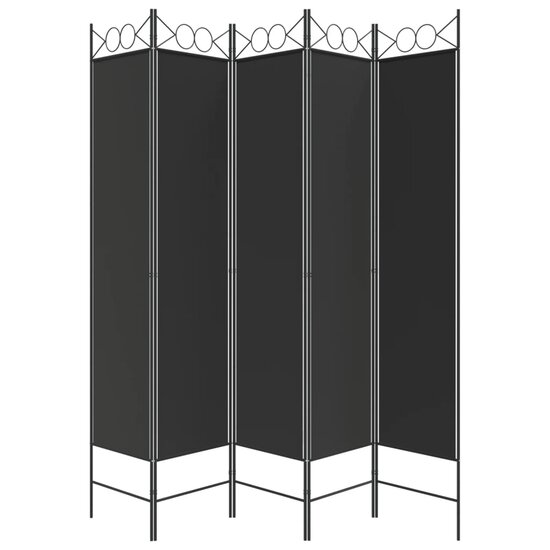 Kamerscherm met 5 panelen 200x200 cm stof zwart