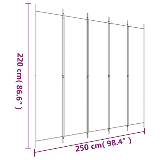 Kamerscherm met 5 panelen 250x220 cm stof wit