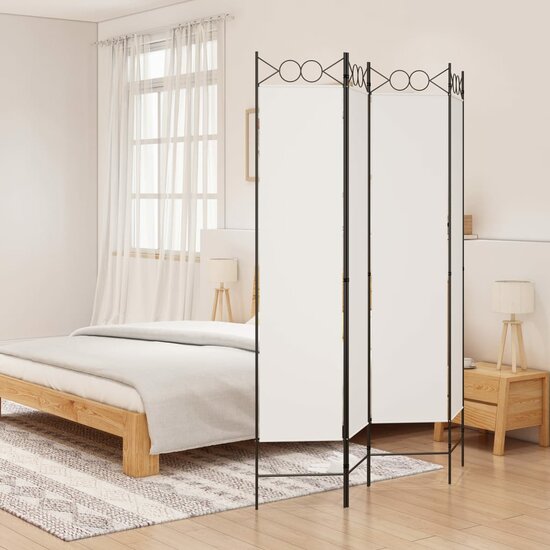 Kamerscherm Met 4 Panelen Stof Wit 160 x 200 cm