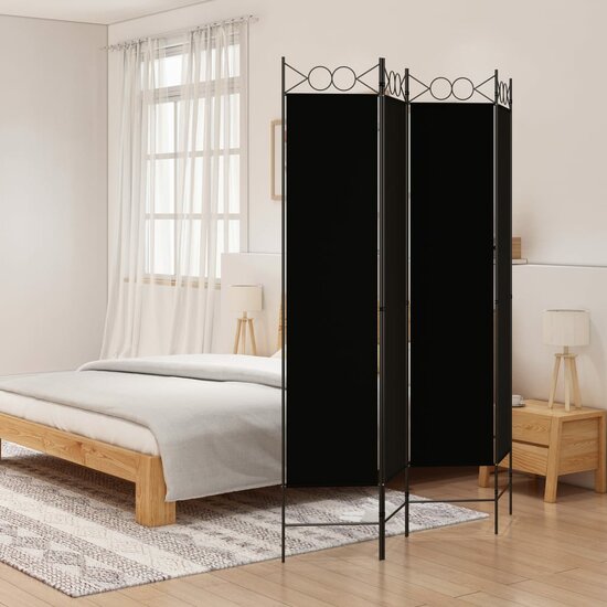 Kamerscherm Met 4 Panelen Stof Zwart 160 x 200 cm