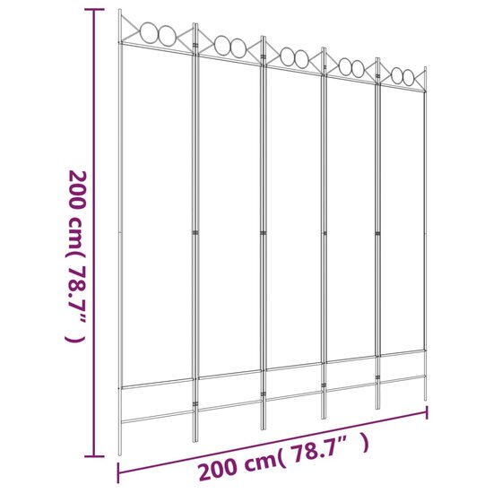 Kamerscherm met 5 panelen 200x200 cm stof antracietkleurig