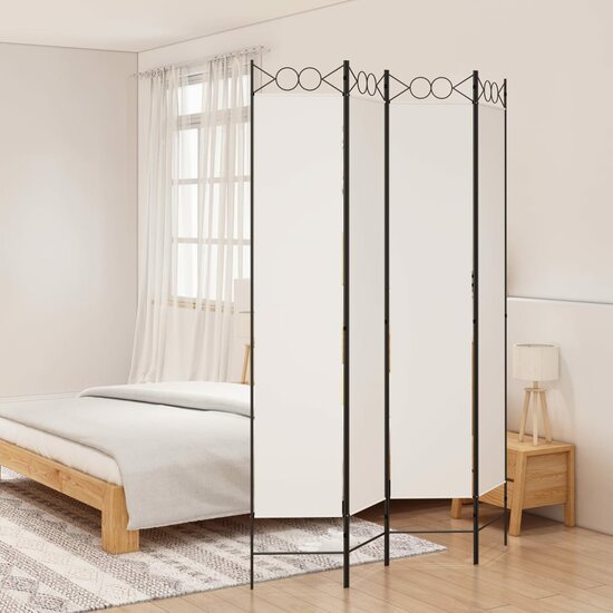 Kamerscherm Met 4 Panelen Stof Wit 160 x 220 cm