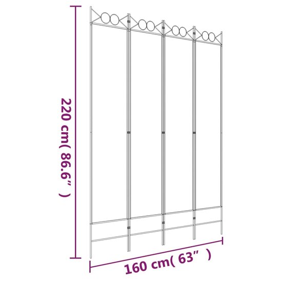 Kamerscherm Met 4 Panelen Stof Wit 160 x 220 cm